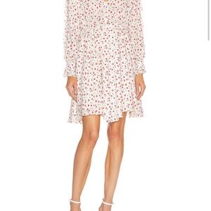 Fleur du Mal White Mini Dress with Red Floral Print